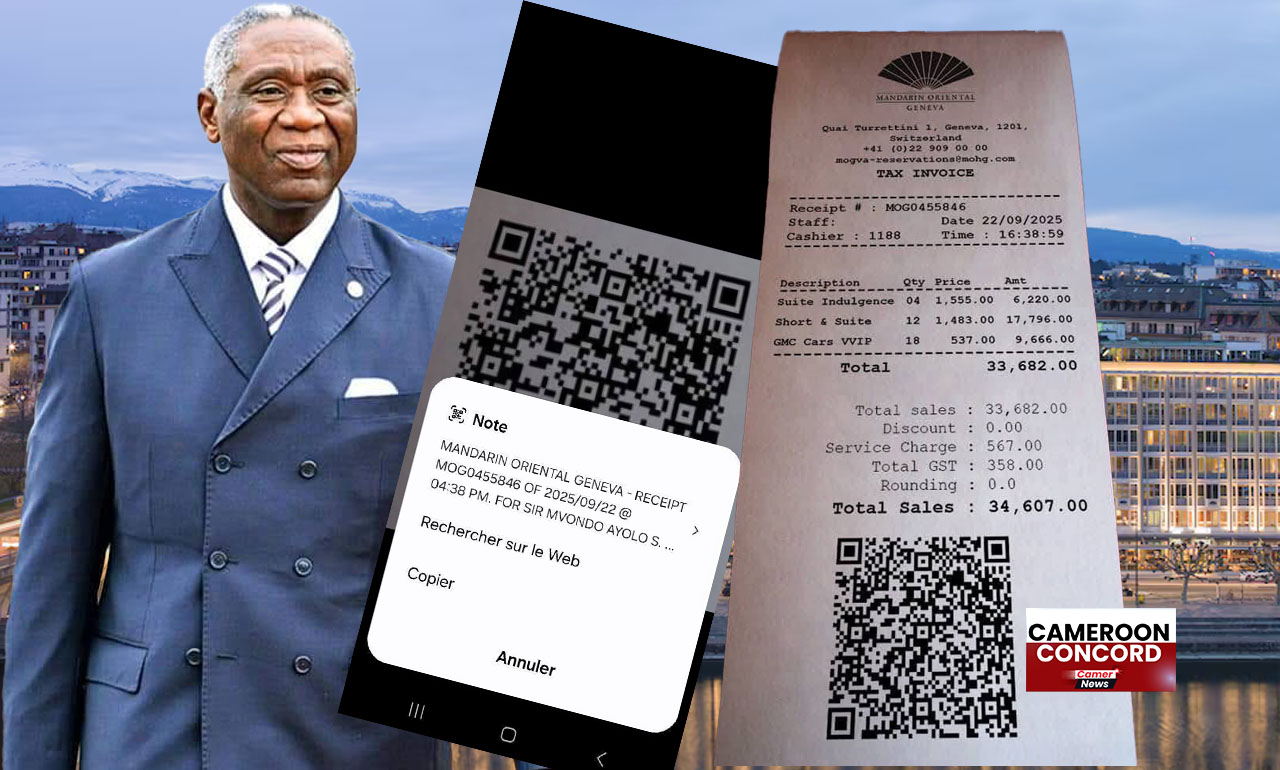 Geneva Mandarin Oriental receipt shows CHF 34,607 tied to Biya entourage.